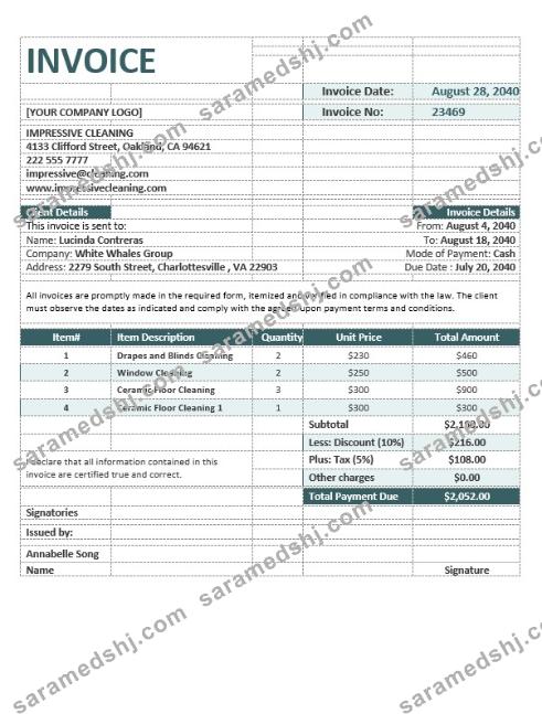 Cleaning Company Invoice Template